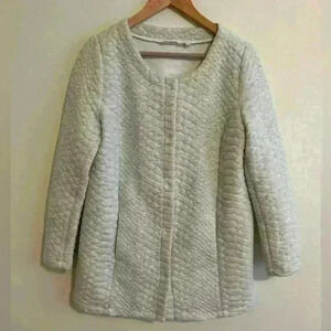 Soft Surroundings Quilted Snap Down Jacket Medium White Ivory Fall Longline